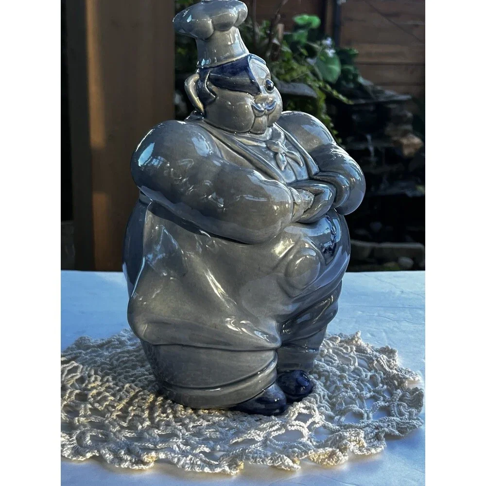 Vintage 1940's Red Wing Pottery Chef Pierre Cookie Jar *Rare Blue Color